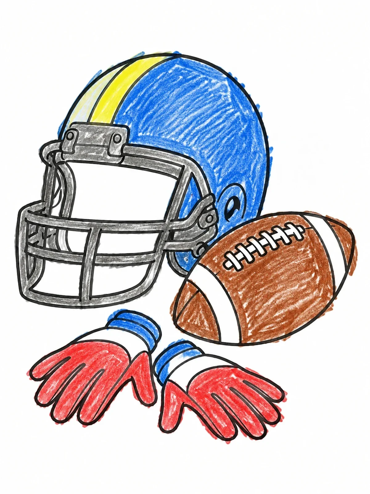 Colored example of the Football Helmet With Ball And Gloves coloring page