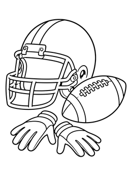 Free printable Football Helmet With Ball And Gloves coloring page