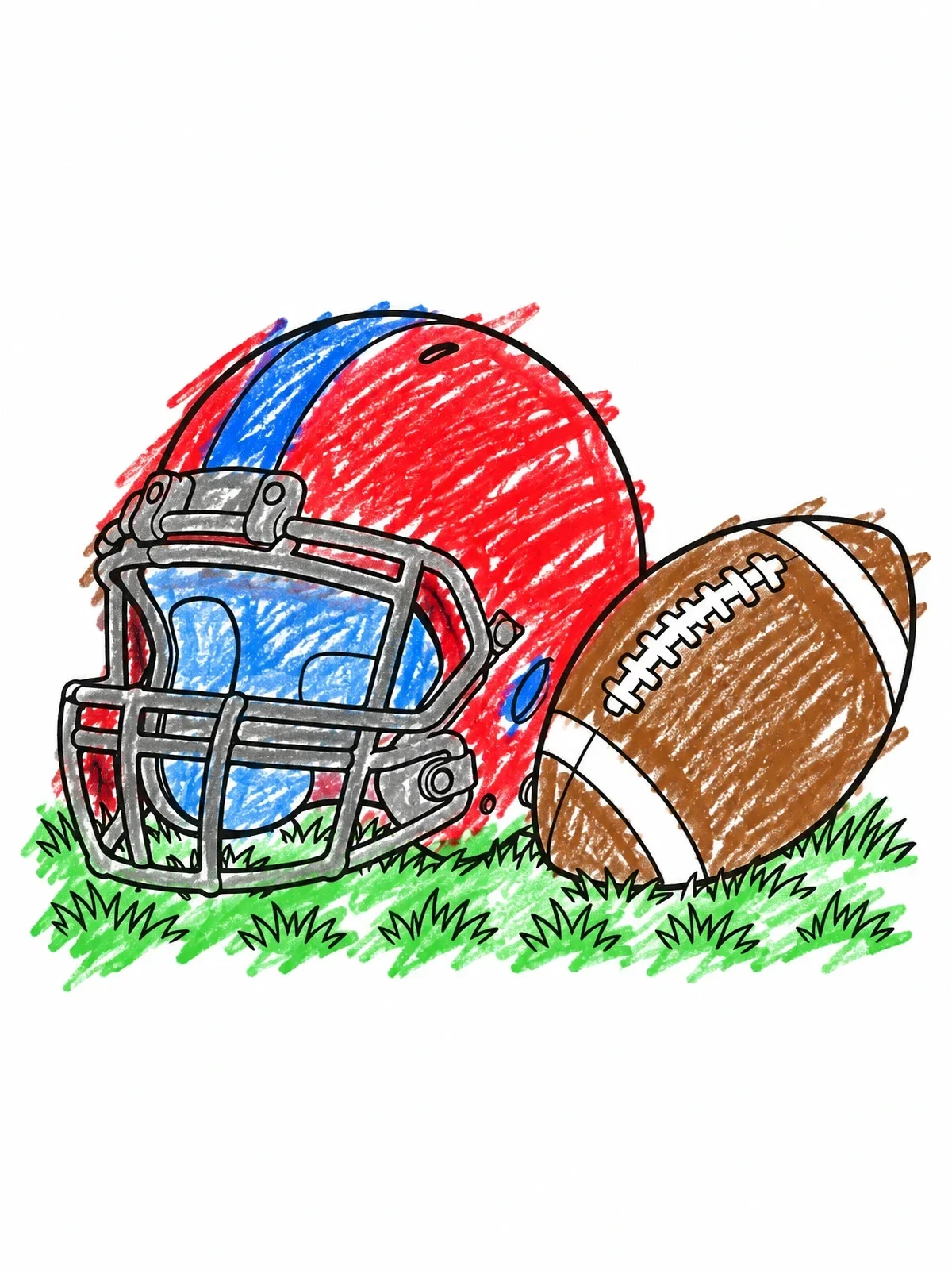 Colored example of the Football Helmet And Ball On The Field coloring page
