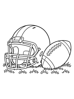 Free printable Football Helmet And Ball On The Field coloring page