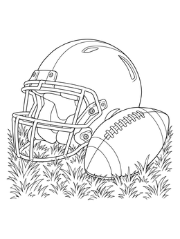 Free printable Football Helmet And Ball On Grass coloring page