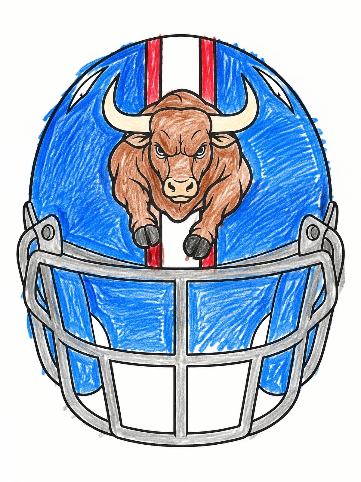 Colored example of the Football Helmet With Charging Bull coloring page