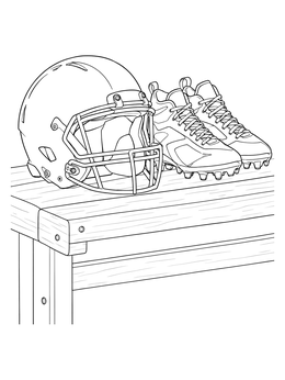Free printable Football Helmet And Cleats On Bench coloring page