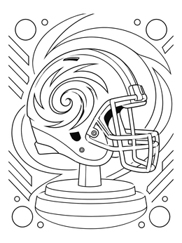 A sports helmet on a stand features in this hurricane coloring page with wind vortex patterns.