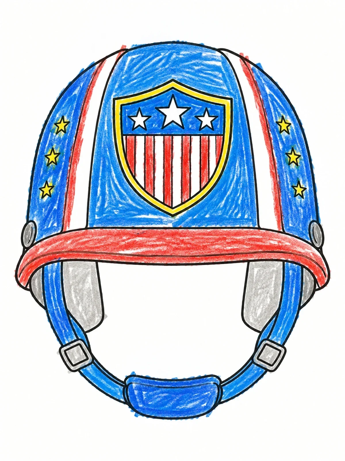 Colored example of the Patriotic Shield Sports Helmet coloring page