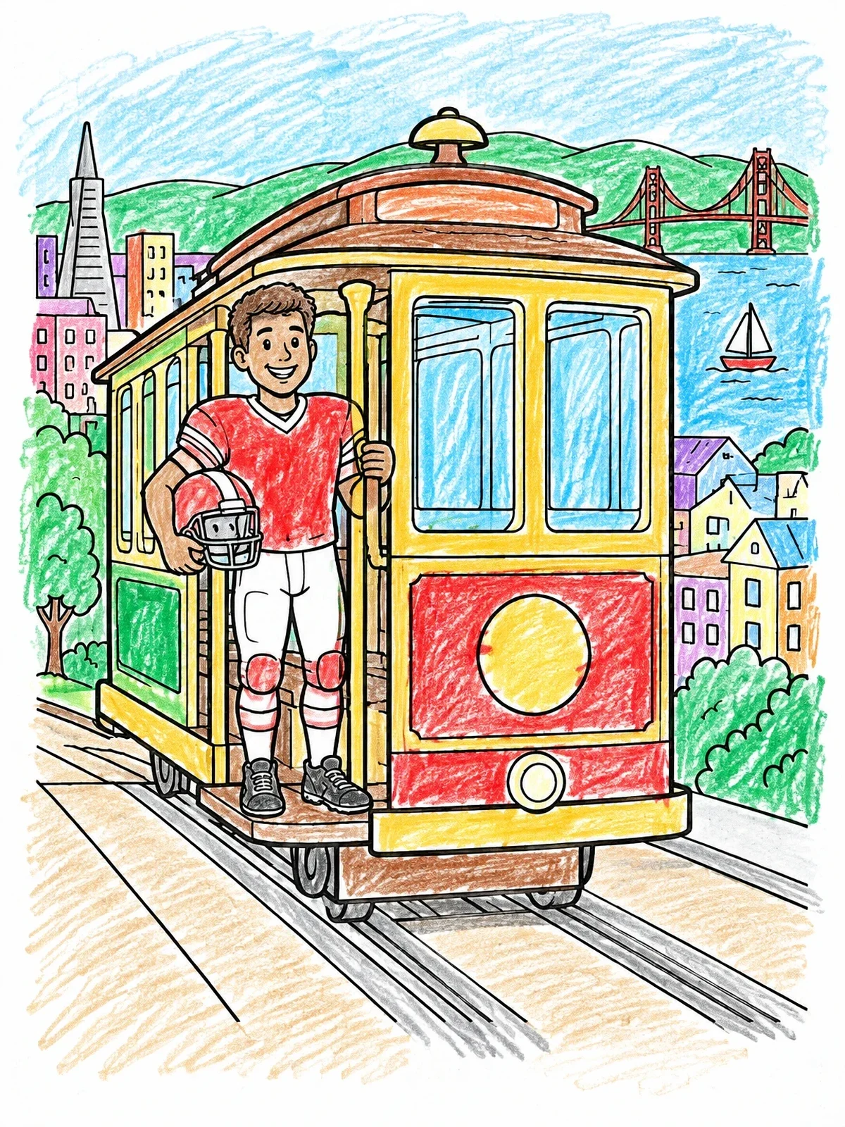 Colored example of the Football Player On Cable Car coloring page