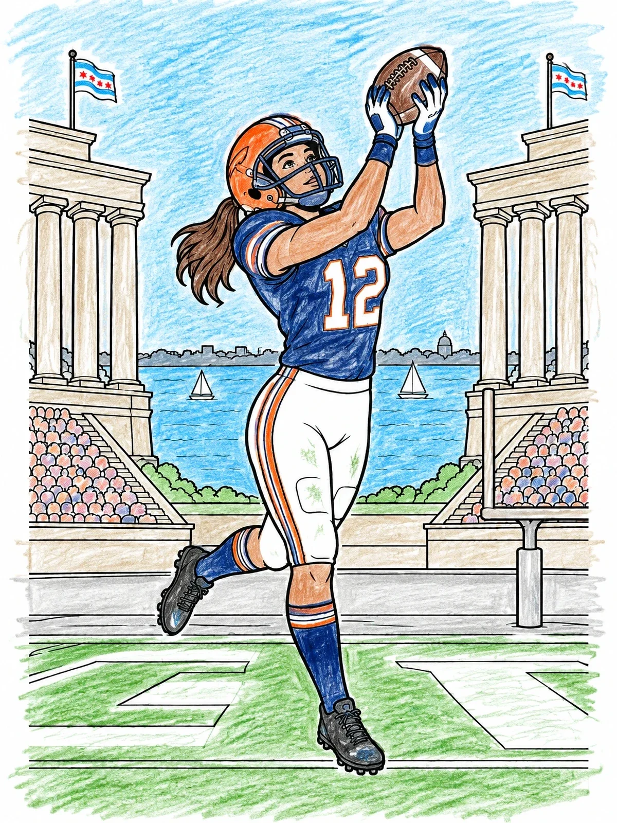 Colored example of the Football Player Catch At Soldier Field coloring page
