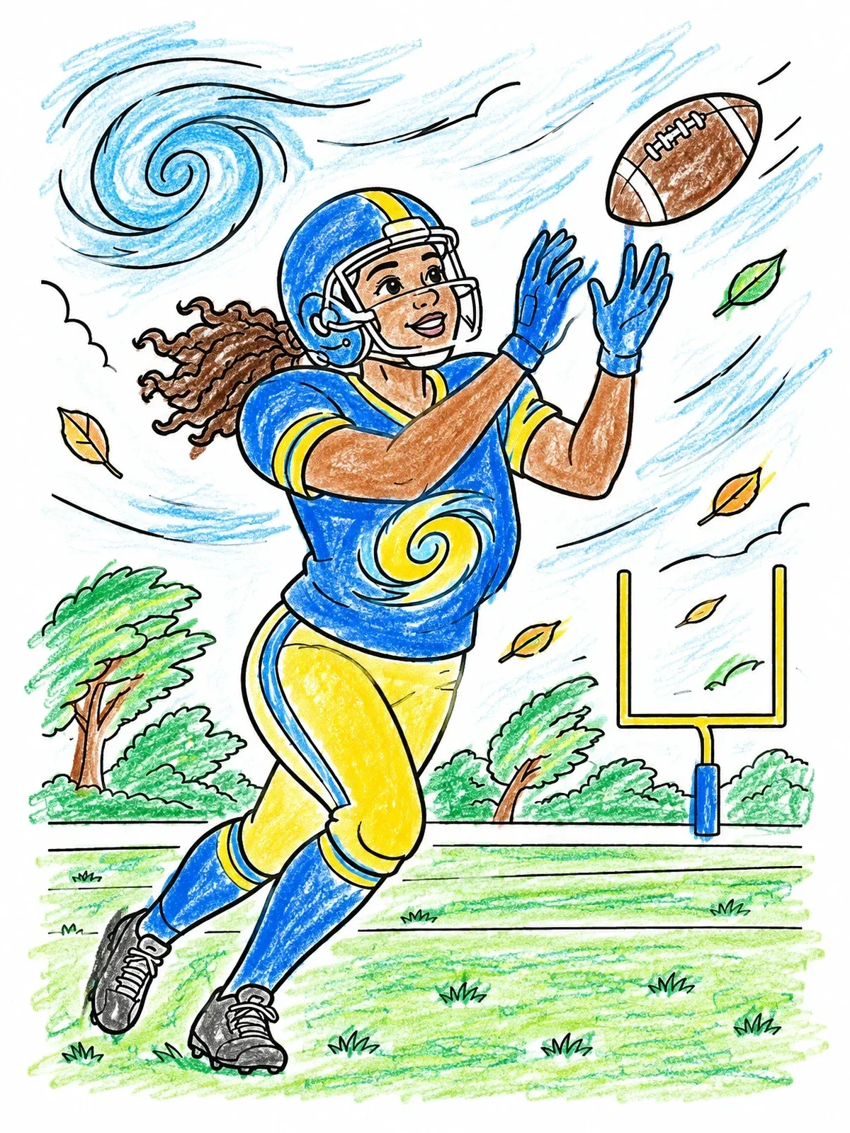 Colored example of the Football Player In Hurricane Winds coloring page