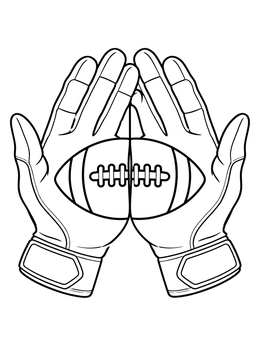 A football coloring page showing two receiver gloves pressed together to form a football design.