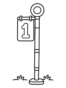 A simple football coloring page showing a sideline down marker pole with the number one.