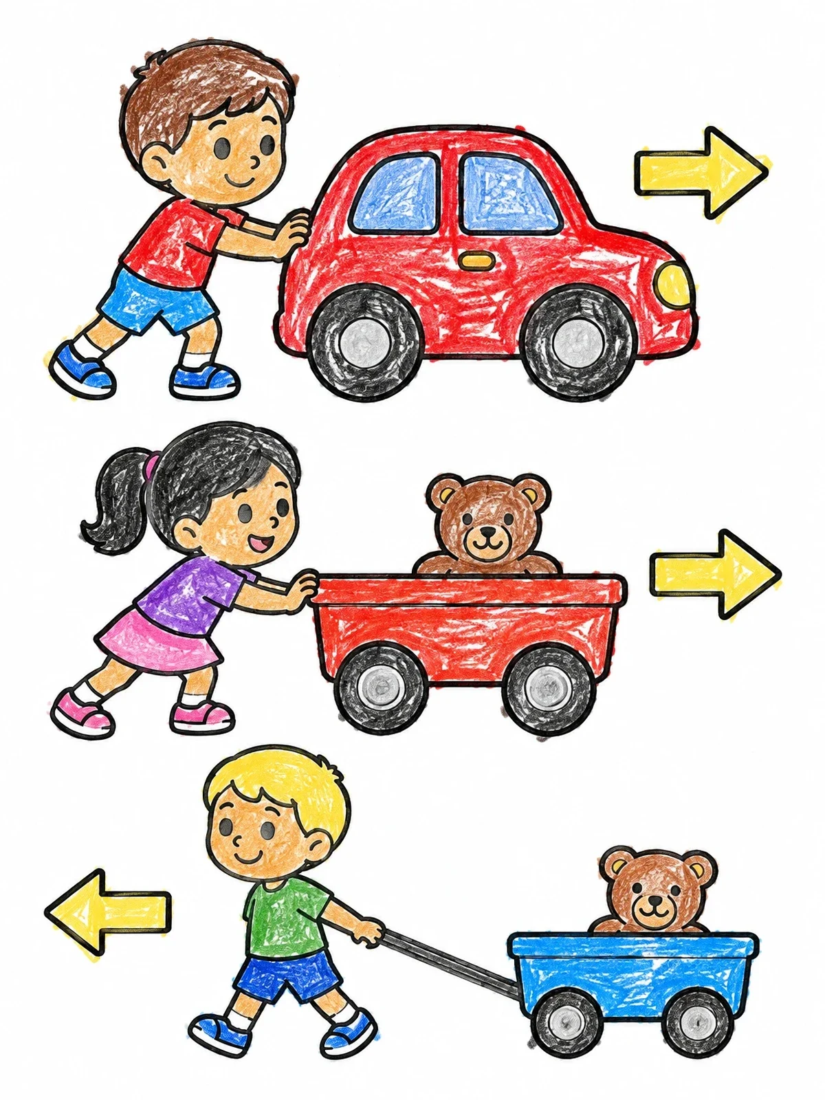 Colored example of the Push And Pull Science Demonstration coloring page