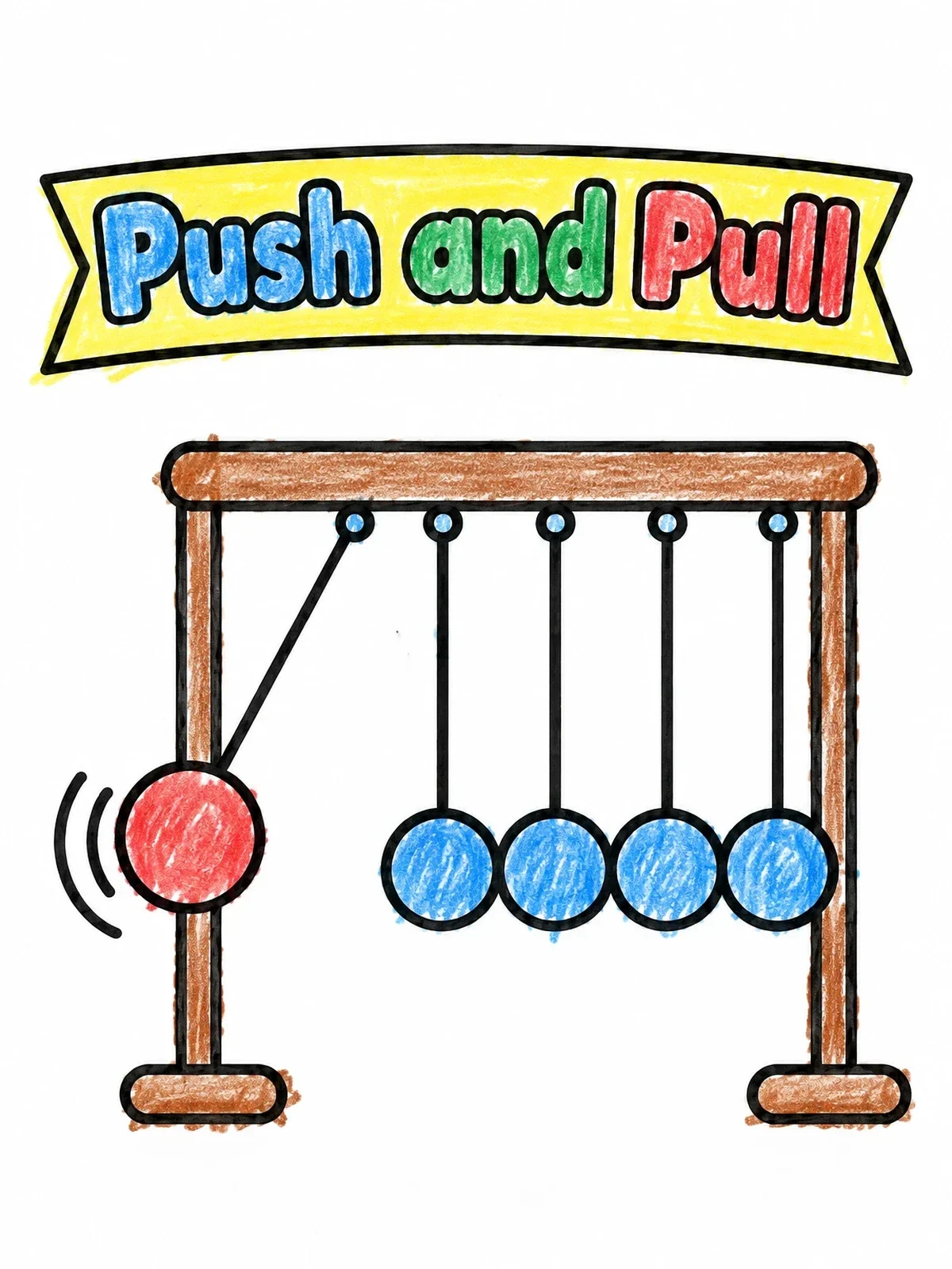 Colored example of the Newton Cradle Push And Pull coloring page