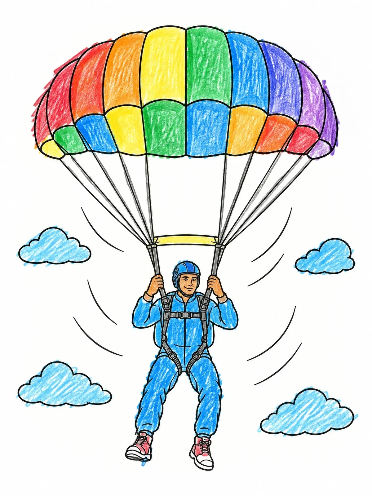 Colored example of the Skydiver Gliding With Open Parachute coloring page