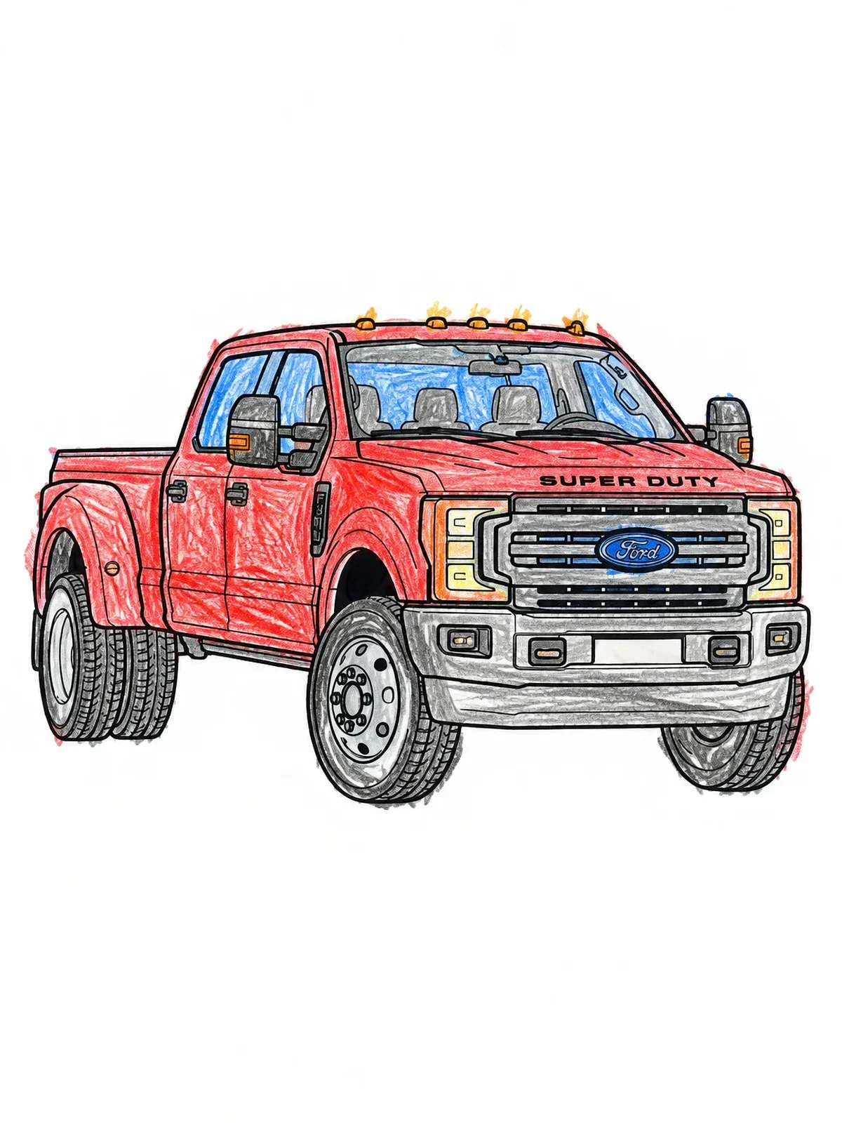 Colored example of the Heavy Duty Dually Pickup Truck coloring page