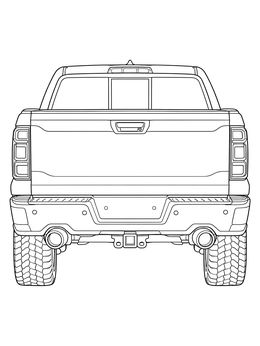 A detailed rear view features in this ford truck coloring page with tailgate, bumper, and tires.