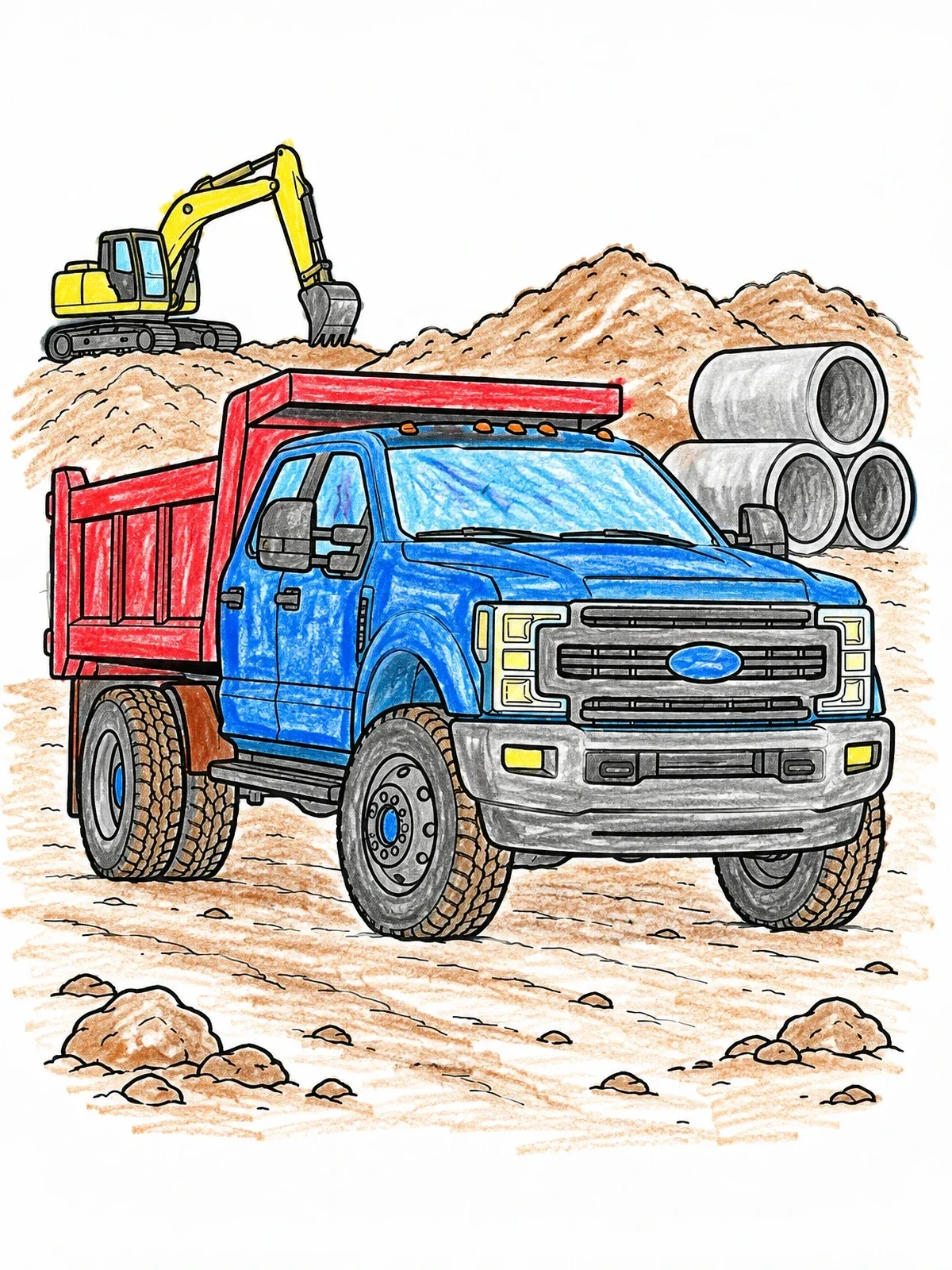 Colored example of the Heavy Duty Work Truck On Site coloring page