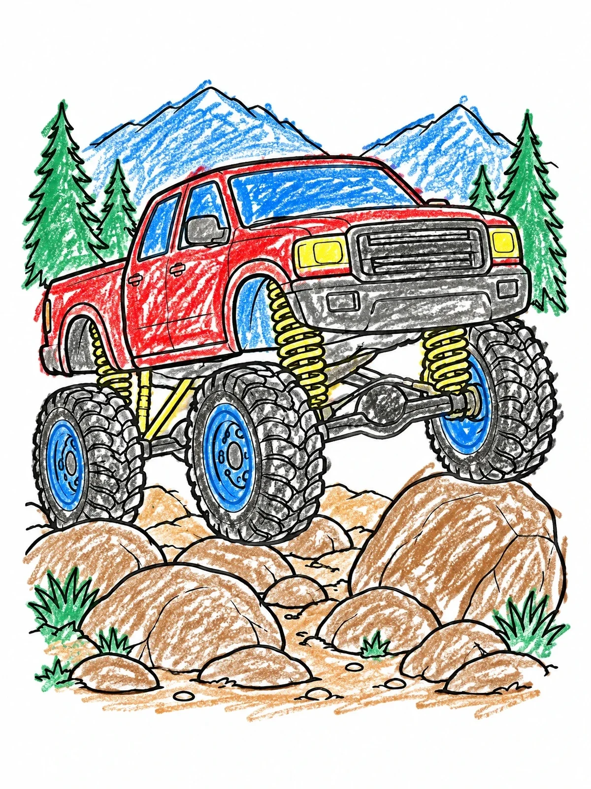 Colored example of the Lifted 4x4 Off Road Truck coloring page