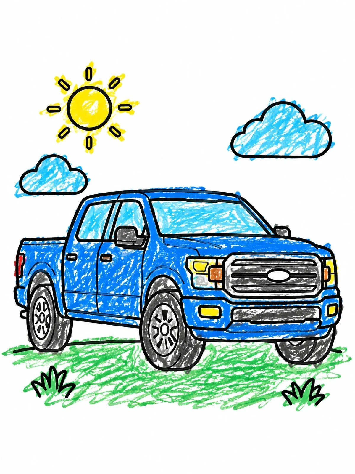 Colored example of the Modern Pickup Truck On A Sunny Day coloring page