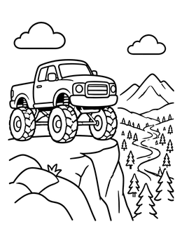 Free printable Monster Truck On Mountain Cliff coloring page