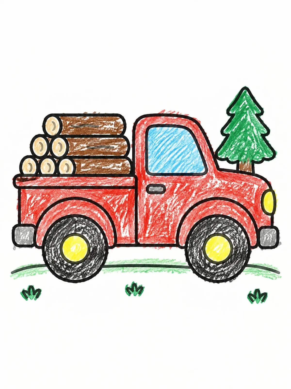 Colored example of the Pickup Truck Loaded With Wood Logs coloring page