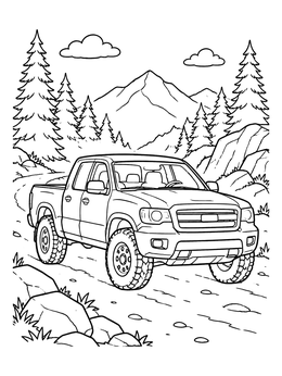 Free printable Pickup Truck On Mountain Trail coloring page