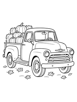 A classic vintage pickup truck loaded with pumpkins on this ford truck coloring page.