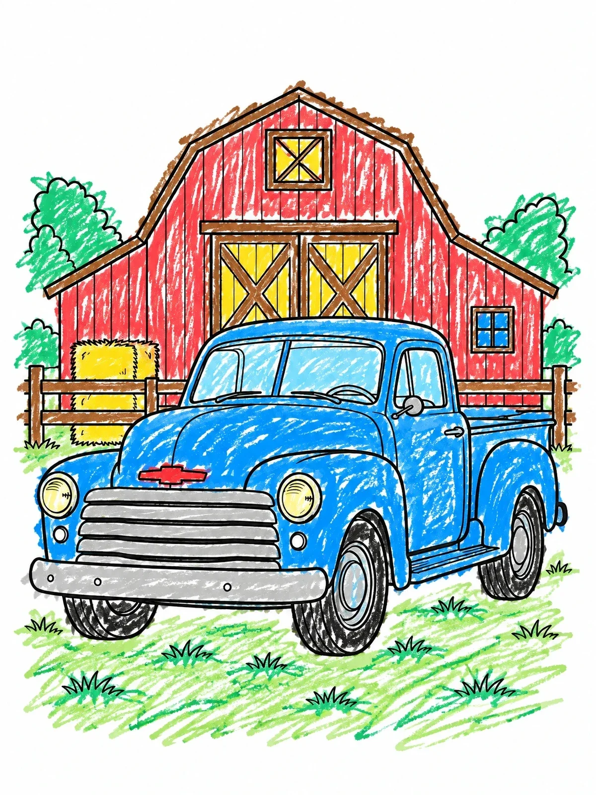 Colored example of the Vintage Pickup Truck By The Barn coloring page
