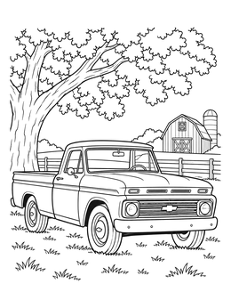 Classic pickup on a country farm featured in this detailed ford truck coloring page.