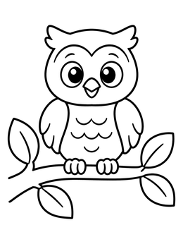 Free printable Cute Cartoon Owl On A Branch coloring page