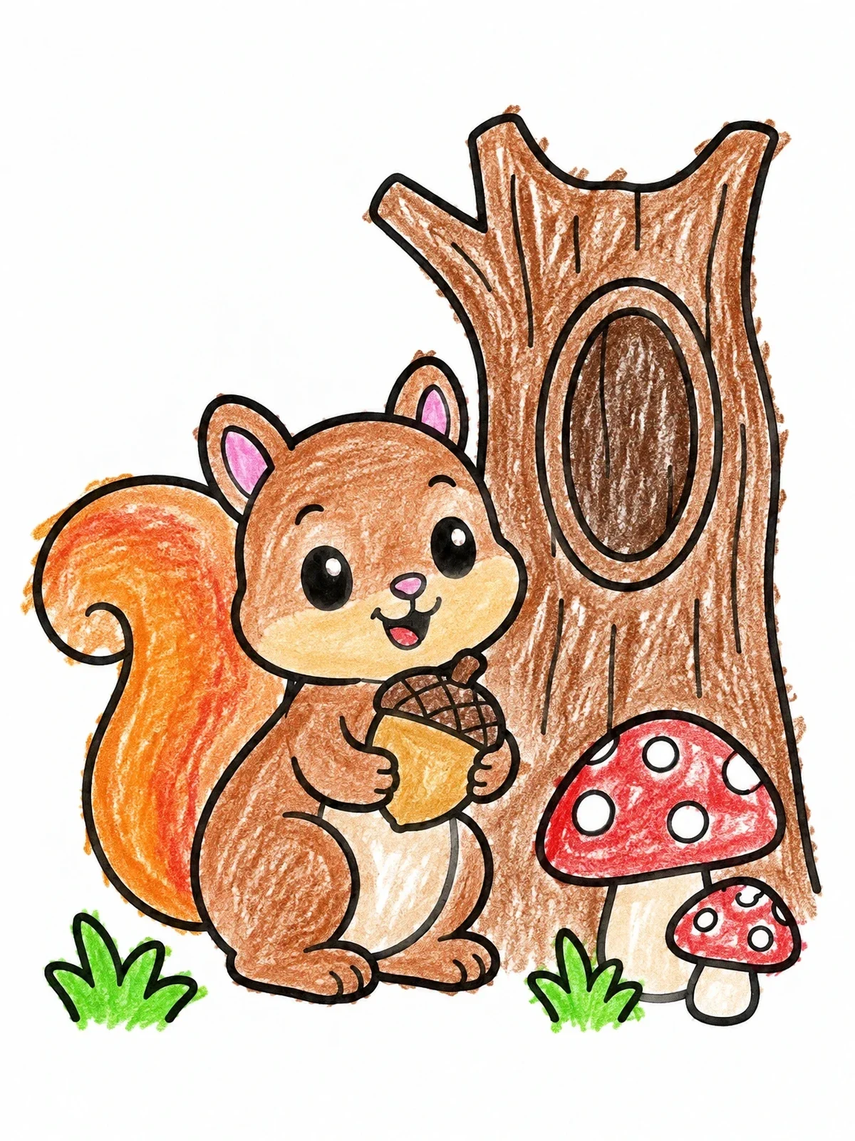 Colored example of the Cute Squirrel With Acorn By Hollow Tree coloring page