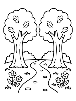 Free printable Forest Path Between Oak Trees coloring page