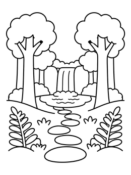 Free printable Forest Path To Waterfall coloring page