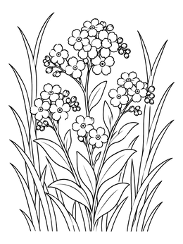 Free printable Delicate Forget Me Nots In Tall Grass coloring page