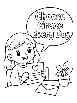 Free printable Girl Holding Kind Heart Letter coloring page