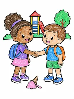 Children Shaking Hands On The Playground – Forgiveness Coloring Page