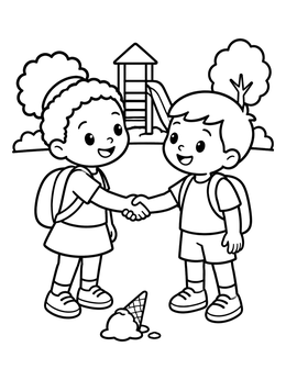 Free printable Children Shaking Hands On The Playground coloring page