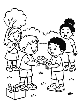 Free printable Sharing A Repaired Toy Car coloring page