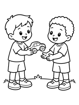 Free printable Sharing A Toy Car With A Friend coloring page