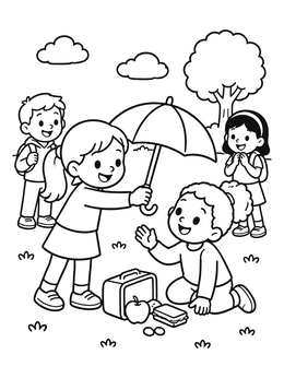 Free printable Sharing An Umbrella With A Friend coloring page