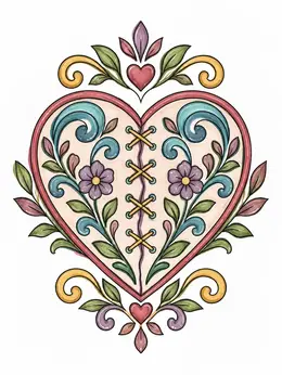Stitched Heart With Floral Ornaments – Forgiveness Coloring Page