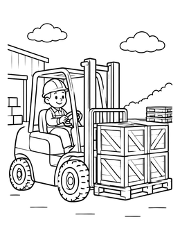 Free printable Forklift Driver Lifting Wooden Crates coloring page