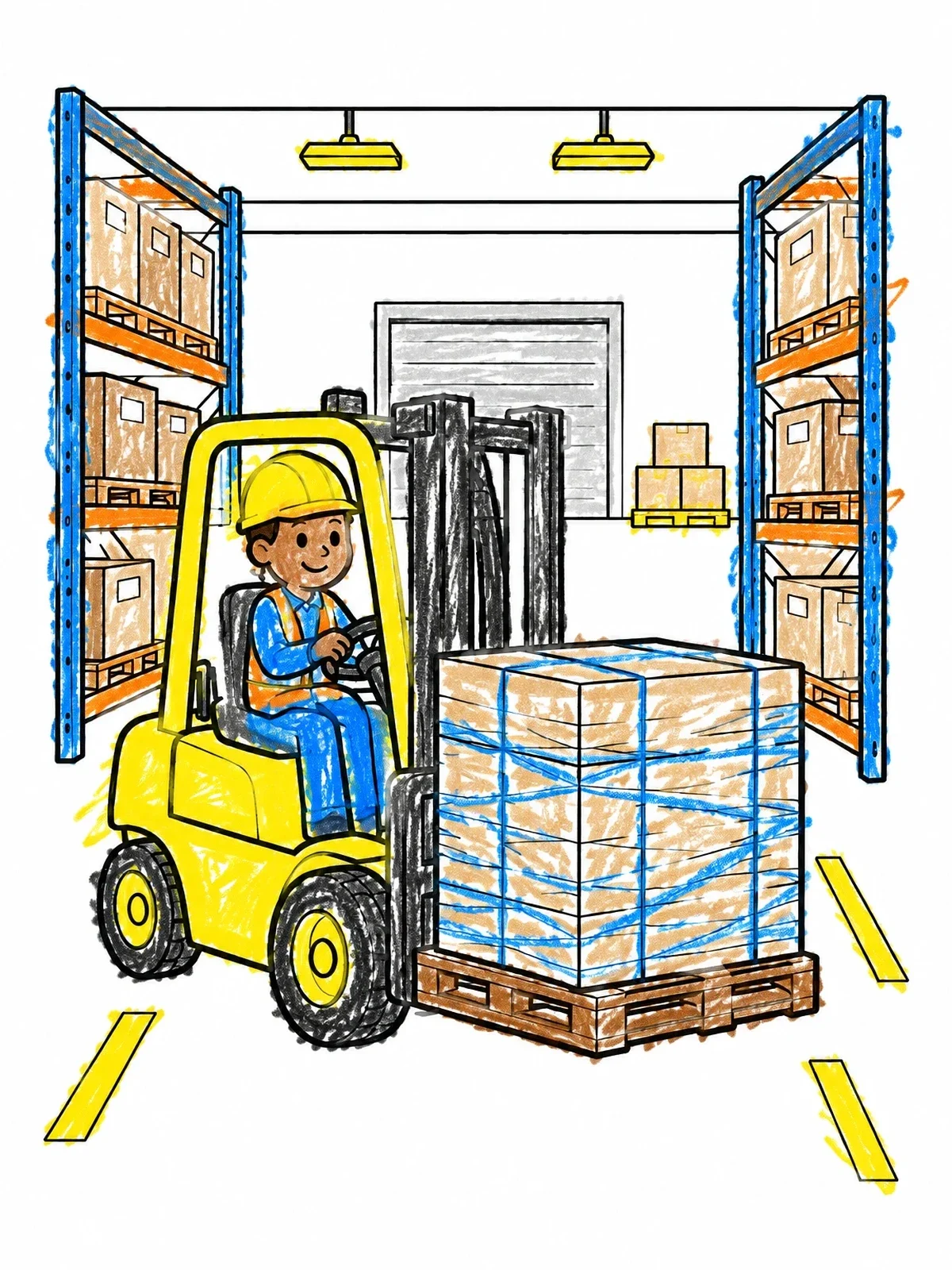 Colored example of the Forklift Driver In A Warehouse coloring page