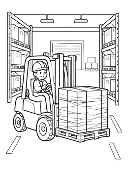 Free printable Forklift Driver In A Warehouse coloring page