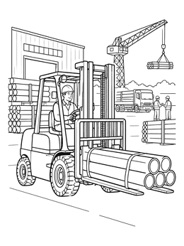 Free printable Forklift Moving Heavy Steel Pipes coloring page