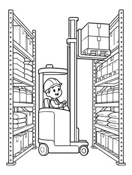 Free printable Reach Truck In Warehouse Aisle coloring page