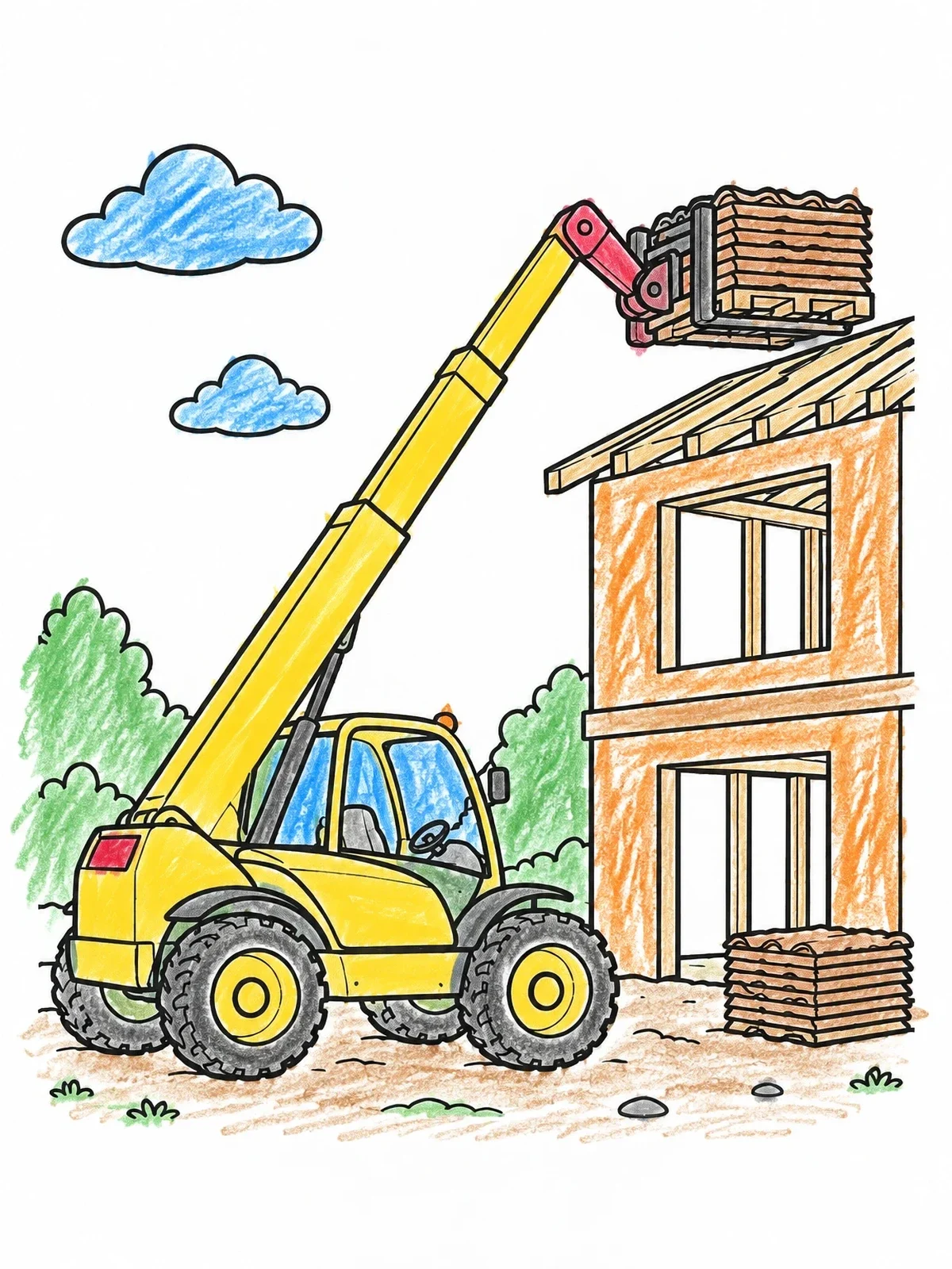 Colored example of the Telehandler Lifting Roof Materials coloring page