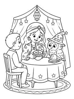 Free printable Fortune Teller With Owl Assistant coloring page