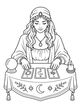 Free printable Fortune Teller Reading Tarot Cards coloring page