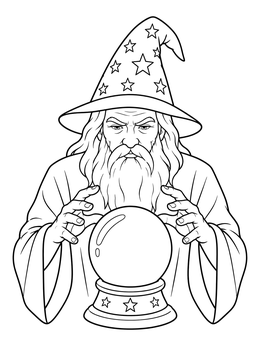 Free printable Wise Wizard With Crystal Ball coloring page