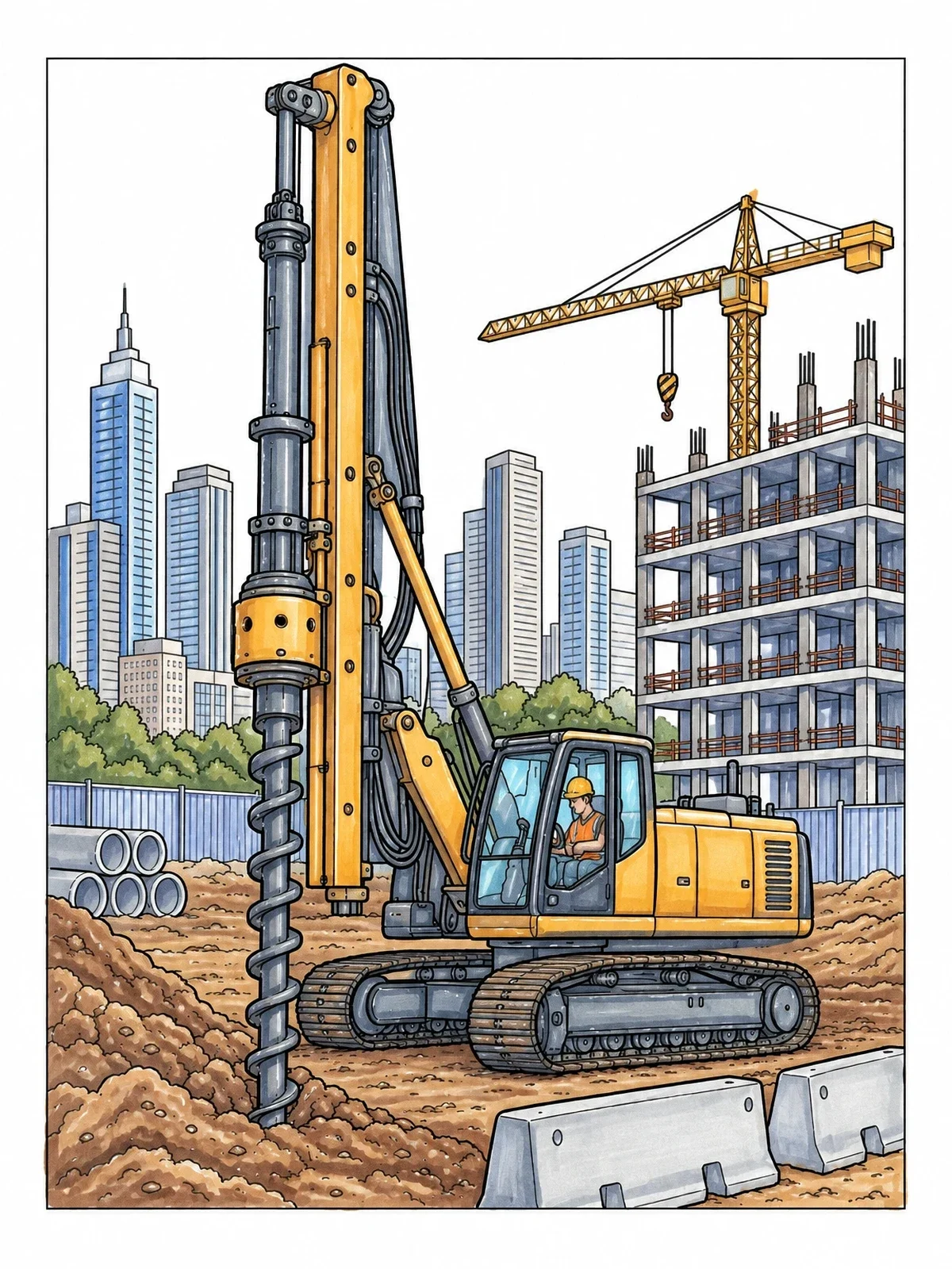 Colored example of the Foundation Drilling Rig On Site coloring page